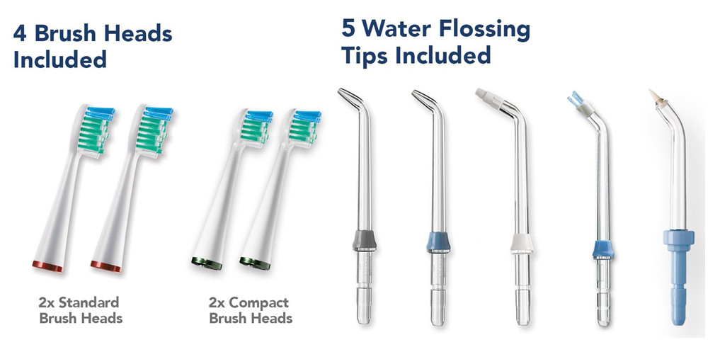 5 flossing tips for both WP-900 and WP-950, 4 brush heads for WP-950